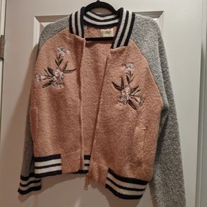 Anthropologie Varsity Embroidered Bomber Jacket